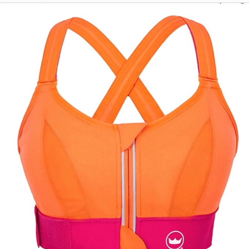 SHEFIT Women’s Large Luxe Ultimate Sports Bra Orange Pink Adjustable Front Zip